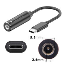USB-C 65W-converter, DC 55x25mm cilindervormige naar USB-C PD-kabel, compatibel met USB-C-apparaten, 5V, 9V en 20V.