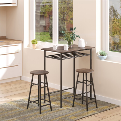 3-teiliges Bartisch-Set mit 2 Hockern und Ablagefach, schwarze Eiche 2