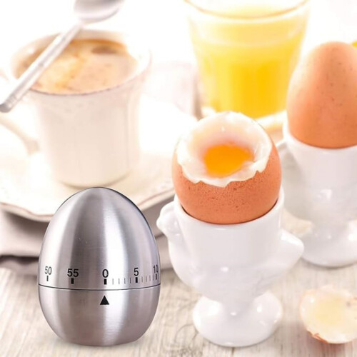 Mechanical Egg Timer Wind Up Kitchen Timer, 60 Minute Rotating Alarm for Cooking, Silver Finish 2