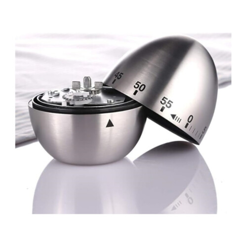 Mechanical Egg Timer Wind Up Kitchen Timer, 60 Minute Rotating Alarm for Cooking, Silver Finish 2