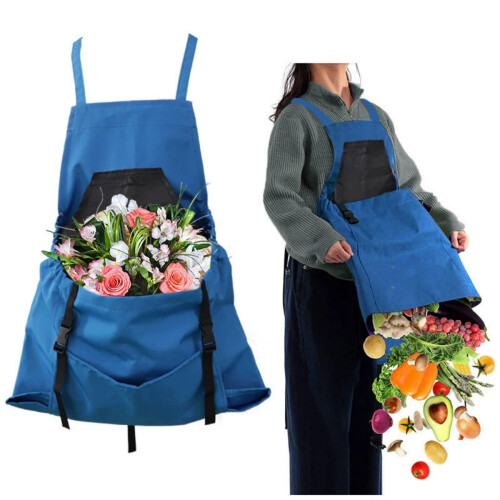 Versatile Fruit Picking Apron, PVC Crossover Back Gardening Apron with Large Capacity Pockets, Durable and Com 1