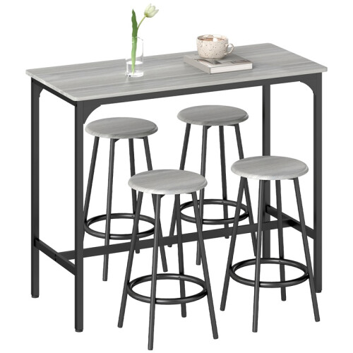 Ensemble table de bar 5 pièces avec 4 tabourets, style industriel compact 1