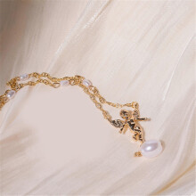 Fashion Pearls Bowknot Compass Pendant Necklace Exquisite Choker Clavicle Chain Statement Jewelry for Women Girls