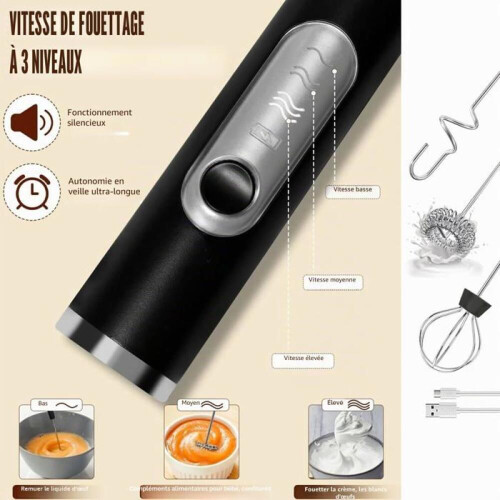 Spumator de lapte electric portabil, reîncărcabil USB, mini mixer cu teluri, viteze reglabile 2