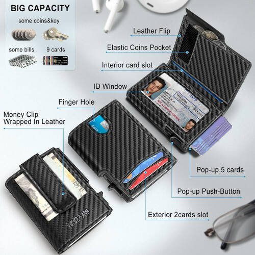 Men's Wallet with Money Clip and RFID Blocking 3.9" x 2.7" 1