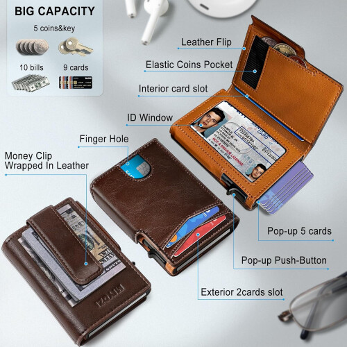 Men's Wallet with Money Clip and RFID Blocking 3.9" x 2.7" 1