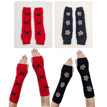 2x Kawaii Strik Armvarmer Tommelhul Elastiske Handsker Kvinder Lange Fingerløse Vanter til Kone Elsker Kæreste Søster Ga