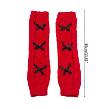 2x Kawaii Knit Arm Warmer Thumb Hole Stretchy Gloves Women Long Fingerless Mittens for Wife Lover Girlfriend Sister Gift Red