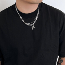 Collar gargantilla vintage de perlas con diseño de estrella y colgante de cruz de aleación resistente, accesorio de joyería para m