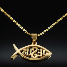 Collar de mujer con colgante de pez Christian Ichthys, cadena de 50 cm, acero inoxidable texturizado, ideal para uso diario.