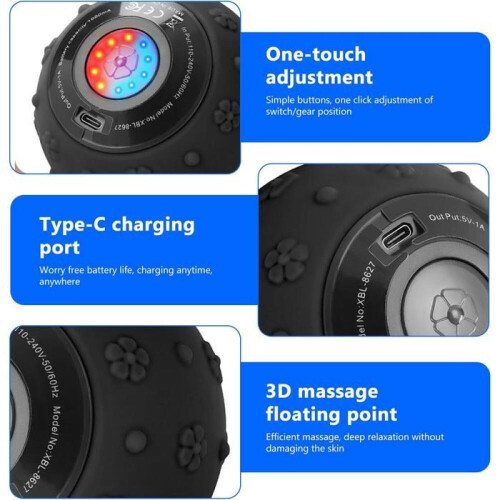 Minge de masaj, 5 viteze, reîncărcabilă USB, compactă, neagră, silicon 2