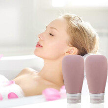 Compagnons de voyage, contenants en silicone rechargeables avec finition transparente, conçus pour un stockage sûr et pratique des liqu