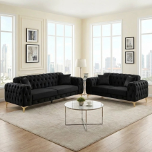 (Black, 3+2 Seater) Luxury 1,2,3 Seater Velvet Sofa Chesterfield Settee Lounge Chaise Couch Loveseat