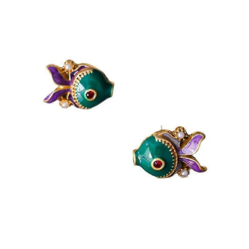 Brincos de peixe em esmalte para mulher, estilo vintage de palácio, joia elegante para presente, delicada e sofisticada 1