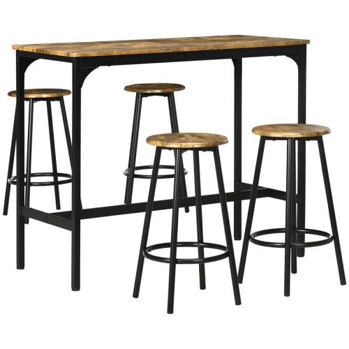 Ensemble table de bar industriel 5 pièces avec 4 tabourets, noir et marron 1