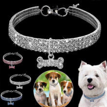 Accesorios para mascotas para bodas, collar de cadena con purpurina de cristal para mascotas con colgante de hueso de joya, correa