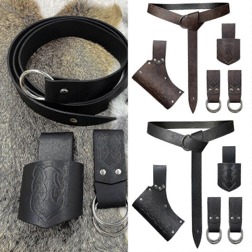 Acessórios de cinto medieval em couro com suporte para espada e machado, compatível com Halloween, preto e ajustável 1