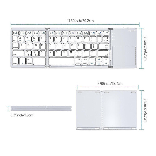 PAVEOS Keyboard and Mouse Bluetooth Keyboard Touchpad Foldable-fold Wireless for White-h 1