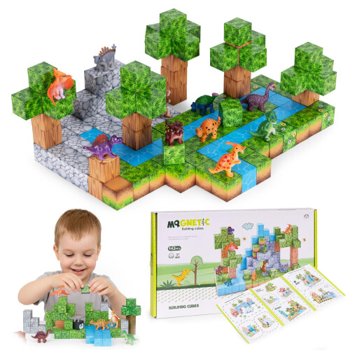 Sada magnetických stavebnic, 142 dílků, figurky dinosaurů 1