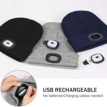 Oplaadbare LED-muts, warme unisex wintermuts met handsfree hoofdlamp, kerstcadeau voor papa