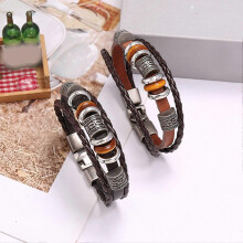 AYYUFE Unisex Vintage-Armbänder aus geflochtenem Kunstleder in Edelstahl, 5-teilig