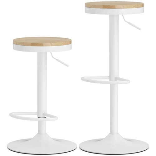 Ensemble de 2 tabourets de bar réglables, pivotants, avec repose-pieds, blancs 1