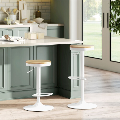 Ensemble de 2 tabourets de bar réglables, pivotants, avec repose-pieds, blancs 2