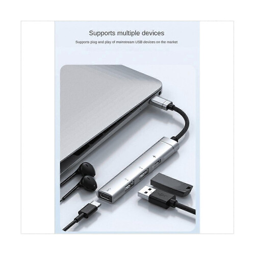 Compatibel met Android-mobiele telefoons, computers, tablets, draagbare PD-laadhub, Type-C USB-C-uitbreidingsdock, grijs. 2