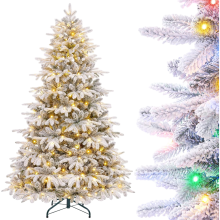 Artificial Christmas Tree with Artificial Snow Snowy LED Lights 180 cm — flocked fir tree, prelit xmas pine