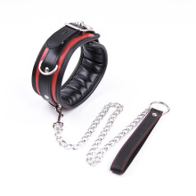 Gargantilla acolchada de cuero, collar punk ajustable para cosplay con correa de cadena, negro y rojo.