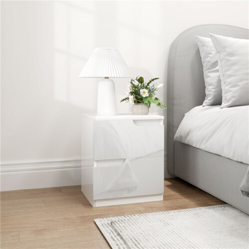 HOMCOM Nachttisch mit Schubladen, modernes weißes Design 2