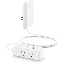Flat Extension Cord with Outlet Cover White 5FT 6 Outlets 3