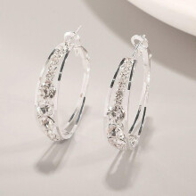 Pendientes de aro redondos de estilo occidental con diamantes de imitación, ideales para bodas y como regalo.