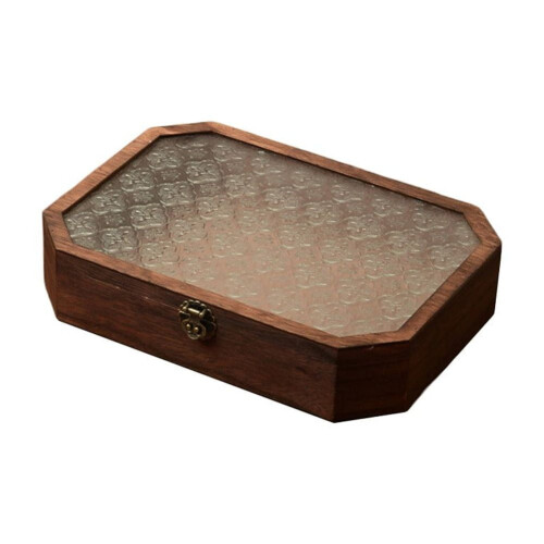 Begonia flower glass decorative box octagonal solid wood 2