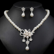 juego de collar para mujer con cuentas, perlas de imitación brillantes, diamantes de imitación incrustados, flor, collar de novia