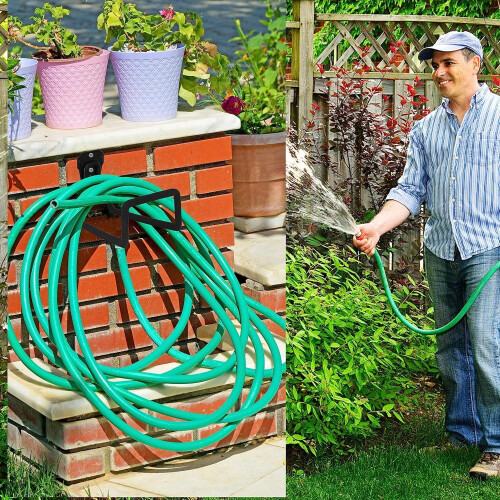 Wall-Mount Garden Hose Holder Black for 50-100 ft 2
