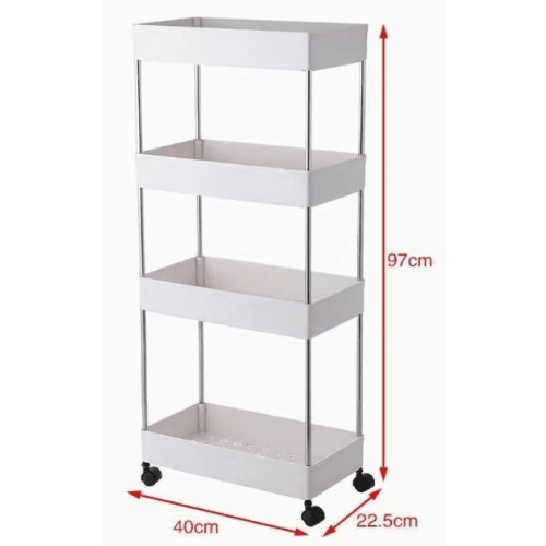 Slim 4-Tier Mobile Shelving Unit White 1