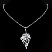 Vintage Wolfskopf-Halskette aus Edelstahl, handgefertigter Schmuck für Damen und Herren, inspiriert von der nordischen Mythologie.