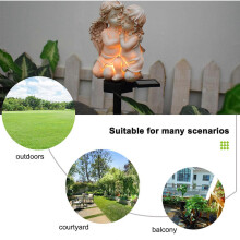 Harsbeeldje met zonne-energieverlichting, waterdichte tuindecoratie voor buiten, gedenkgeschenken, hoogwaardige harsconstructie garande