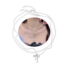 Doppelreihige Perlenchoker-Halskette mit Schleifenanhänger, elegante Schlüsselbeinkette – die perfekte Ergänzung für jedes Outfit