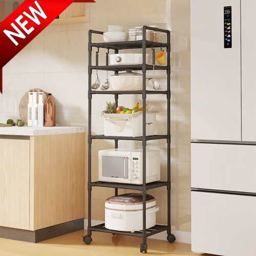 Slim 6-Tier Rolling Storage Cart with Plastic Baskets Black