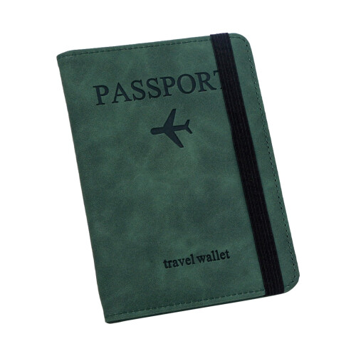 RFID Blocking Passport Holder Green Travel Wallet with