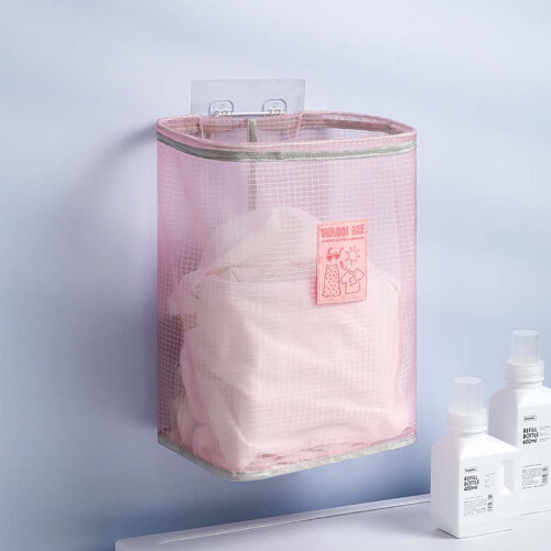 Laundry Hamper Cotton Foldable Storage Basket Pink