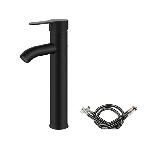Bathroom Faucet Black Single Handle with 60 cm Hoses