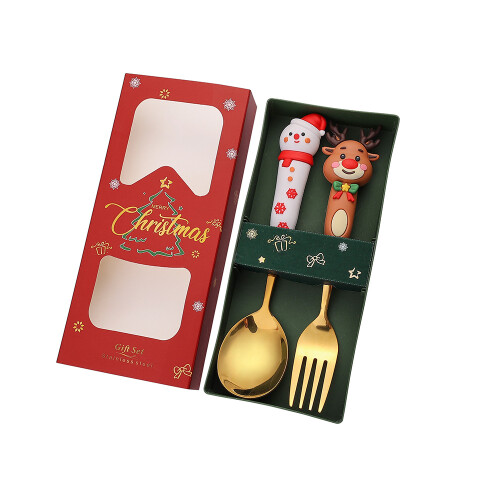Christmas Spoon and Fork Set 410Stainless-B two gold pieces