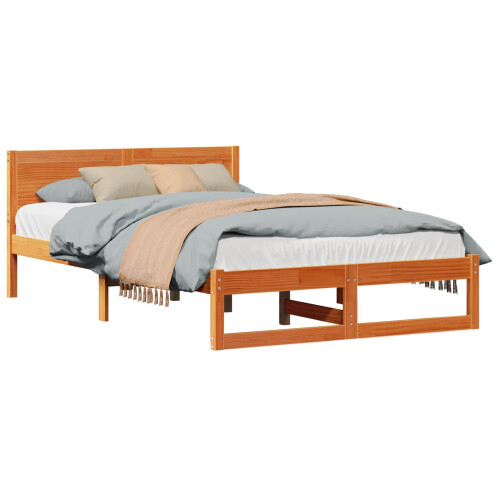 VidaXL vidaXL Bed Frame with Headboard Wax Brown 135 x 190 cm Solid Pine Wood 2