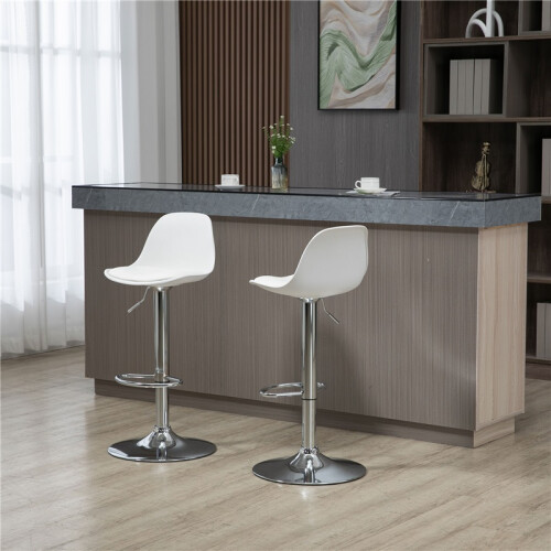Ensemble de 2 tabourets de bar pivotants avec dossier réglable en hauteur, blancs 2