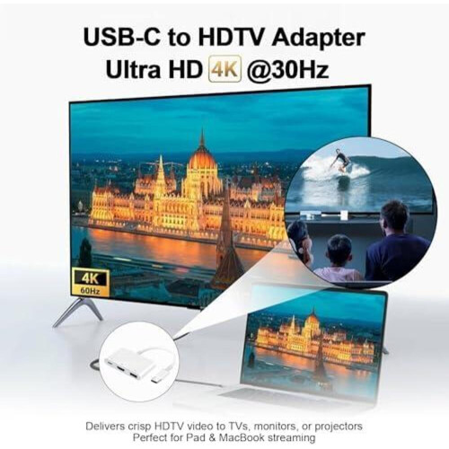 [Apple MFi-] Προσαρμογέας HDMI USB-C 3 σε 1 4K HDMI, Θύρα φόρτισης PD 100W και διανομέας USB 3.0, 1
