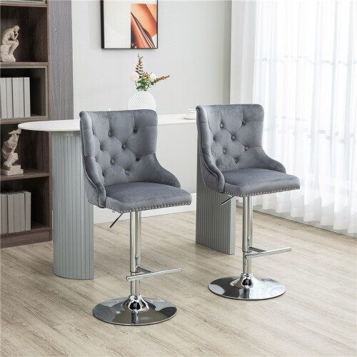 Ensemble de 2 tabourets de bar réglables, pivotants, avec repose-pieds, gris acier 2