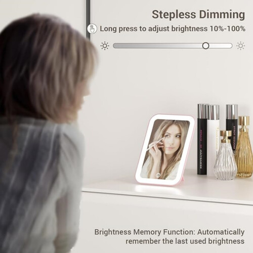 Travel Makeup Mirror, Rechargeable LED Portable Lighted Mirror, Adjustable Brightness, 3 Color Modes, Touch Sc 2